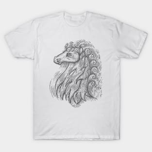 Side Profile of a Horse Head with Curly Hair Hand Drawn Illustration T-Shirt